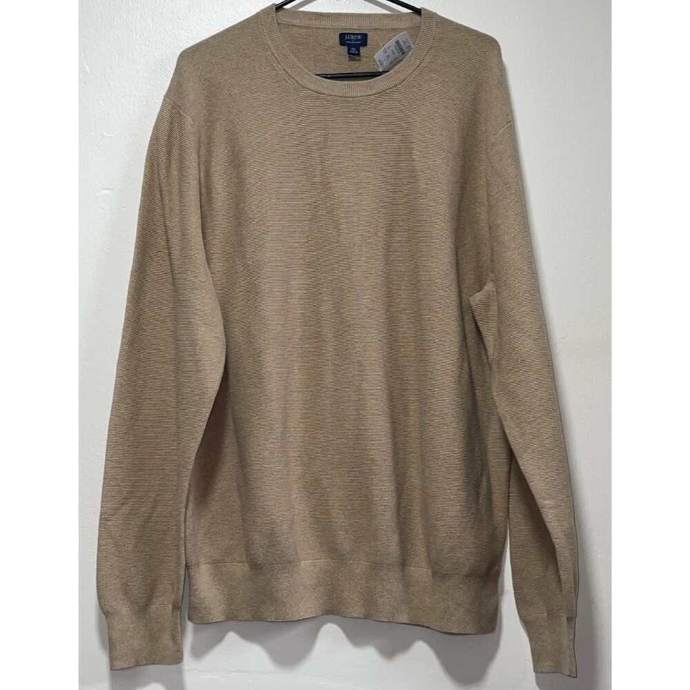 NWT J.Crew Sweater Men's XL Camel Beige Soft Cotton Knit Crewneck Pullover